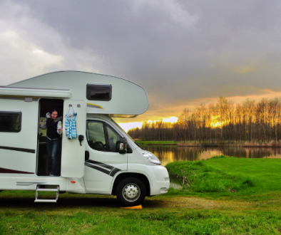 Motorhome owner on holiday in the countryside.