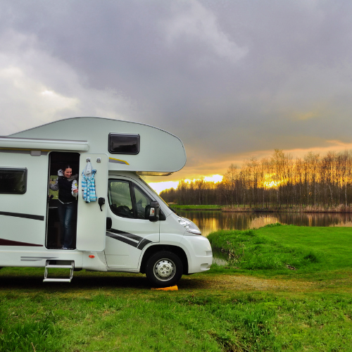 Motorhome owner on holiday in the countryside.