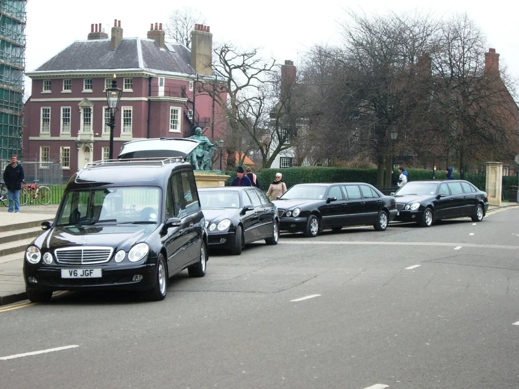street with funeral cars