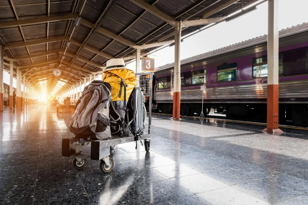 Luggage at a train station.