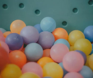 Colorful balls in ball pit.
